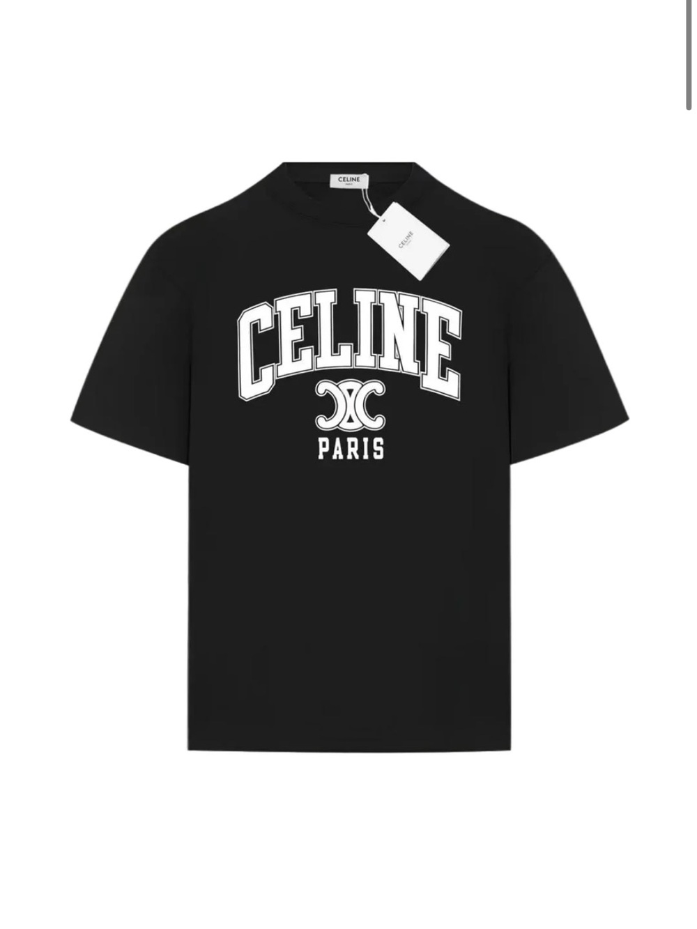 Celine Black T-Shirt with White Logo and Paris Print